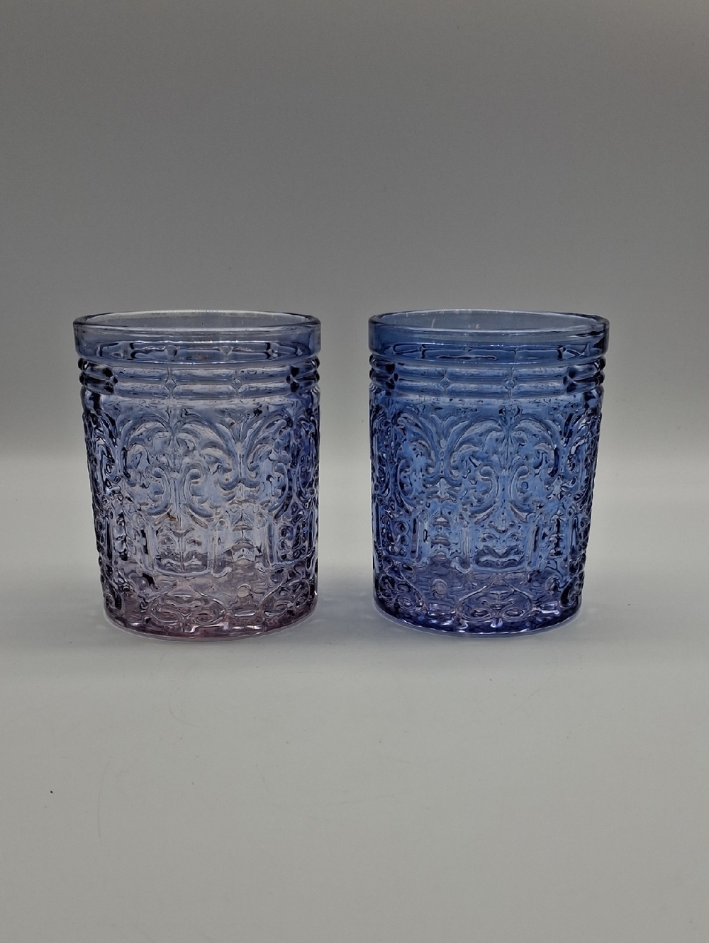 Embroidered Pattern Blue Glass Tumblers - Set of 2